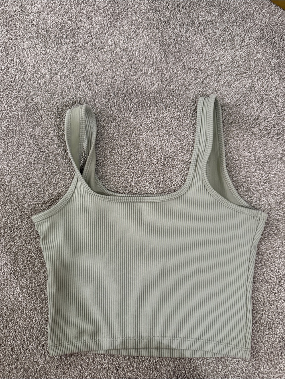 Hollister Ribbed Square-Neck Crop Top - Sage Green